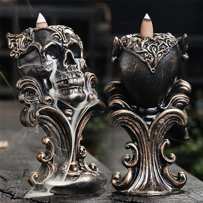 Comeon Backflow Incense Holder Burner Resin Skull Waterfall Metallic Gold - color: Gold