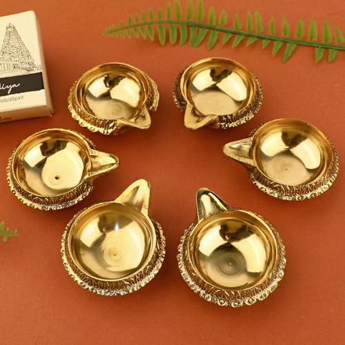 SATVIK Set of 6 - Pure Brass Kuber Diya for Diwali Decoration | Traditional Puja Oil Lamp for Home Temple | Brass Diya for Diwali Pooja & Festive Use - style: SET OF 6