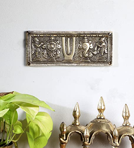Two Moustaches Brass Shankh Chakra Namah with Hanuman and Garuda Wall Hanging, Antique White, Standard, Pack Of 1