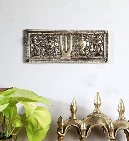 Two Moustaches Brass Shankh Chakra Namah with Hanuman and Garuda Wall Hanging, Antique White, Standard, Pack Of 1