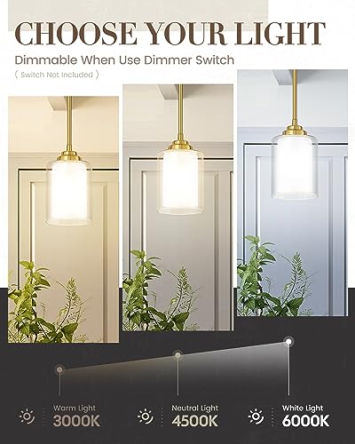 TENGXIN Brushed Gold Pendant Lights Kitchen Island, Dual Glass Shade - color: Brushed Gold, Dual Glass, size: 4"