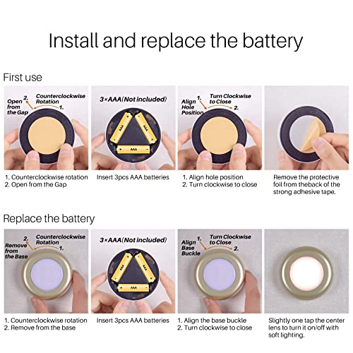STAR-SPANGLED 2.8” LED Stick on Push Tap Light Battery, 5 Pack Golden Warm - color: Golden - Warm White
