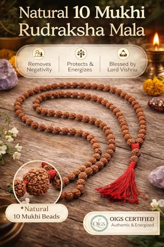 10 Mukhi Rudraksha Mala (108 Small Beads) – Original Certified Rudraksha Necklace for Men & Women – Spiritual Japa Mala for Protection, Positive Energy & Meditation