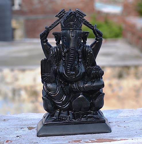 Black Marble Ganesha Idol 7 Inch – Handcrafted Lord Ganesh Murti for Pooja, Home Temple & Decor, Marble Ganpati Bappa Statue for Office, Living Room, Spiritual Gift & Hindu God Sculpture