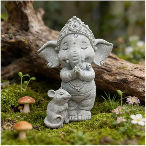 livelyfish Hindu Elephant Statue Lord Ganesha Figurine Meditation Buddha, E - color: E