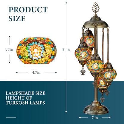 Marrakech 31" Turkish Mosaic Lamp Handmade 5 Globes Moroccan Table Lamp - color: 5 Globes - Colorful