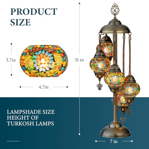 Marrakech 31" Turkish Mosaic Lamp Handmade 5 Globes Moroccan Table Lamp - color: 5 Globes - Colorful