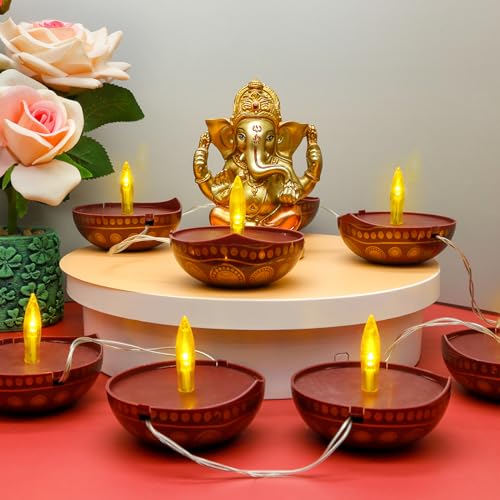 alikiki Diwali Diya String Lights - Diwali Gift Decor 10PCS LED Deepawali Battery Operated Diyas Indian Pooja Room Home Office Mandir Puja Gifts Hindu Wedding Light