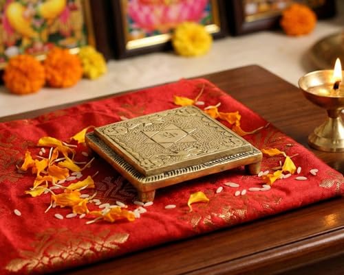 eSplanade Brass Pooja Mandir Chowki God's Stool - Puja Articles - 2.6" Inches (Very Small)