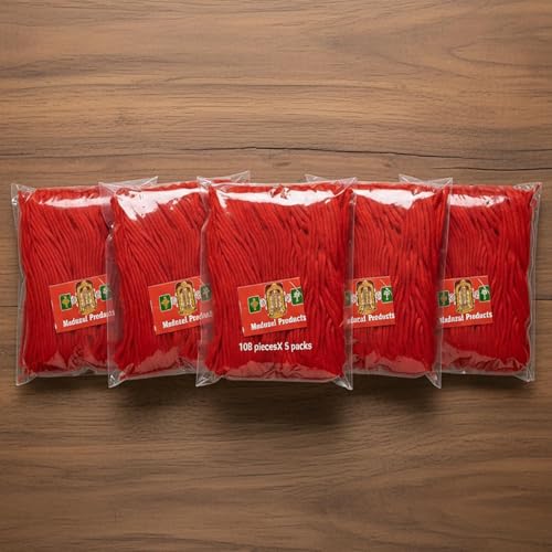 Long Cotton Red Wicks for Diya (108 pcs x 5 Pack) | Madurai Products Hand-Rolled Temple-Quality Thiri Batti | Ideal for Festival, Pooja, Prayers, Hindu Rituals, Meditation & Manifestation