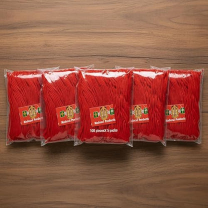 Long Cotton Red Wicks for Diya (108 pcs x 5 Pack) | Madurai Products Hand-Rolled Temple-Quality Thiri Batti | Ideal for Festival, Pooja, Prayers, Hindu Rituals, Meditation & Manifestation