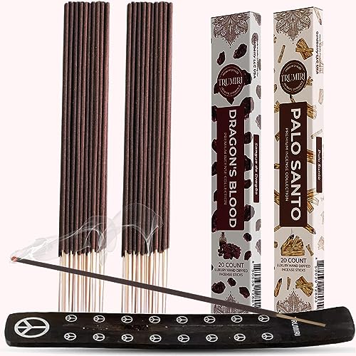 Trumiri Incense Sticks - Combo Pack of 40 Insence-Sticks - 20 Dragons Blood + 20 Palo Santo - Insenses - Insents - Incents - Inscense - Incence - Incienso - All Natural Incense Sticks - color: Dragons Blood Palo Santo