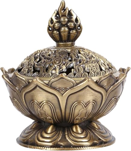 1 Pc Bronze Color Classic Lotus Incense Burner,Mini Lotus Cone Incenses Holder,Incense Burner Holder,Mini Vintage Lotus Flower Shaped Incense Holder,for Stick and Cone Incense