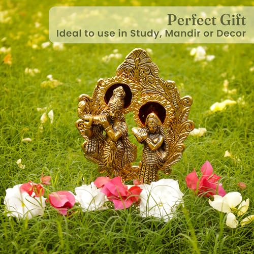 The Fine Living Co. Radha Krishna Idol Statue, Gold Polished Figurine - style: Radha Krishna Idol