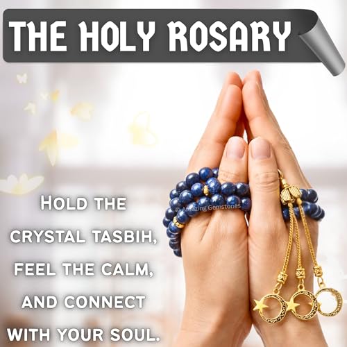 Amazing Gemstone Crystal Tasbeeh with Moon and Star Charm - Certified Crystal Muslim Prayer Beads Natural Gemstone Tasbih Gift for Ramadan Dhikr and Daily Namaz (G) - color: Blue Goldstone