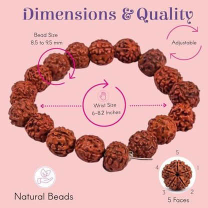 LOVENSPIRE Gold-plated 5 Face Original rudraksha beads Bracelet for Men – Panchmukhi Spiritual Wrist jewelry for Meditation & positive Energy - color: Flexible Fit