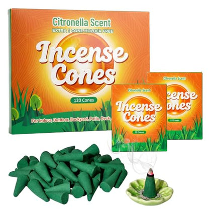 SCENTORINI Citronella Incense Cones, 120 Pcs Incense Cones with 1 Holder - color: Green Incense Cones