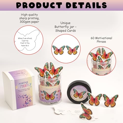 Positive Butterfly Jar - Christian Graduation Gifts for Hers, Butterfly Gifts For Women, Daily Affirmations Card, Birthday Gift for Women - style: Positive Butterfly Jar