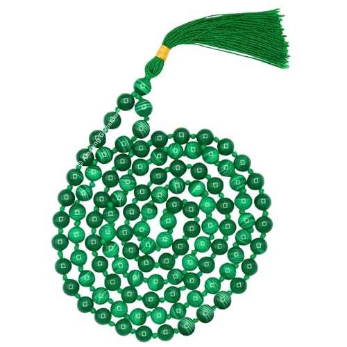 Amazing Gemstone Japa Mala 108 Prayer Beads Necklace and Wrist Mala Bracelet for Meditation - color: Malachite, size: Hand Knotted