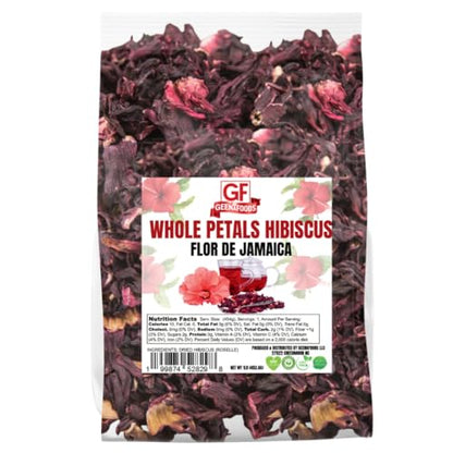 Geenafoods Dried Hibiscus Flowers _ 1lb Whole Petals, Flor de Jamaica- by Geenafoods in Resealable Bag.Pure Whole 100% NATURAL Petals Hibiscus flower , Flor de Jamaica, Sabdariffa. 16 oz loose tealeaf for Bissap, sobolo , zobo ,Sorrel,Herbal Tea, Agua Fre