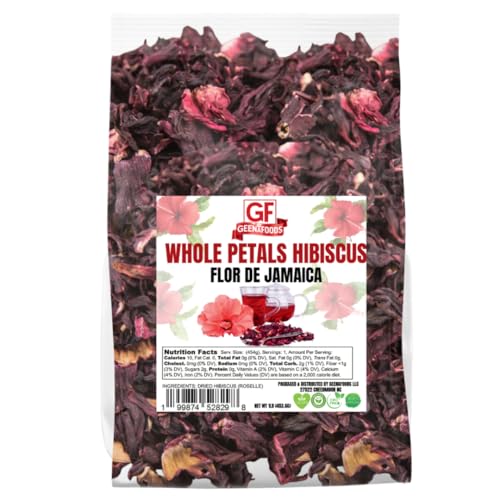 Geenafoods Dried Hibiscus Flowers _ 1lb Whole Petals, Flor de Jamaica- by Geenafoods in Resealable Bag.Pure Whole 100% NATURAL Petals Hibiscus flower , Flor de Jamaica, Sabdariffa. 16 oz loose tealeaf for Bissap, sobolo , zobo ,Sorrel,Herbal Tea, Agua Fre