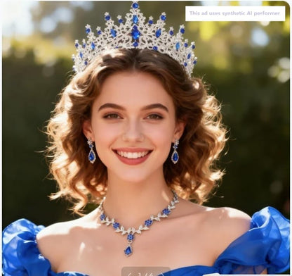 Kamirola Tiaras and Crowns for Women,Tiaras Earrings Necklace, Crystal Bridal Jewelry Set (TR48) - color: Blue Silver