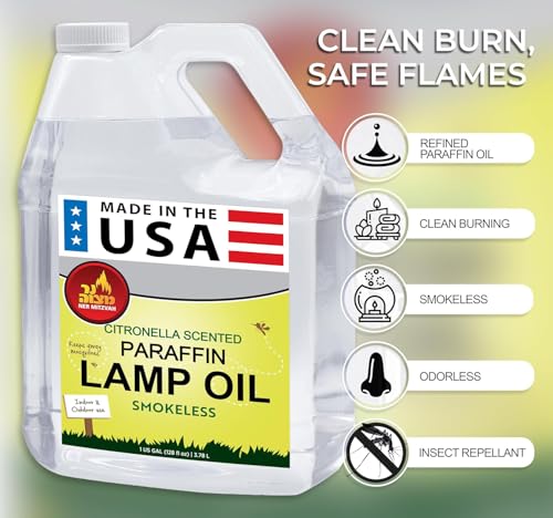 Ner Mitzvah Citronella Scented Lamp Oil, 1 Gallon - Smokeless and Odorless Insect and Mosquito Repellent Paraffin Lamp Oil for Indoor and Outdoor Lanterns, Torches, Oil Candle - size: 1 Gallon