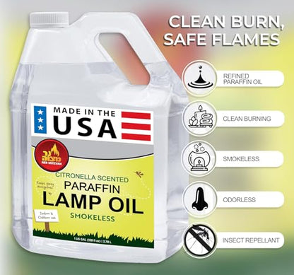 Ner Mitzvah Citronella Scented Lamp Oil, 1 Gallon - Smokeless and Odorless Insect and Mosquito Repellent Paraffin Lamp Oil for Indoor and Outdoor Lanterns, Torches, Oil Candle - size: 1 Gallon