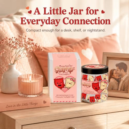 Gifts for Boyfriend, Love Notes Jar with 60 Prewritten Mini Messages - style: Love Notes Stamp