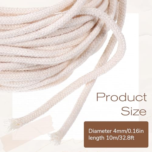 32.8 Ft Oil Lamp Wicks, 1/8 Inch Round Cotton Wicks for Oil Lamps Braided Candle Replacement Wick for Alcohol Kerosene Lamp DIY Handmade Candle Making Supplies