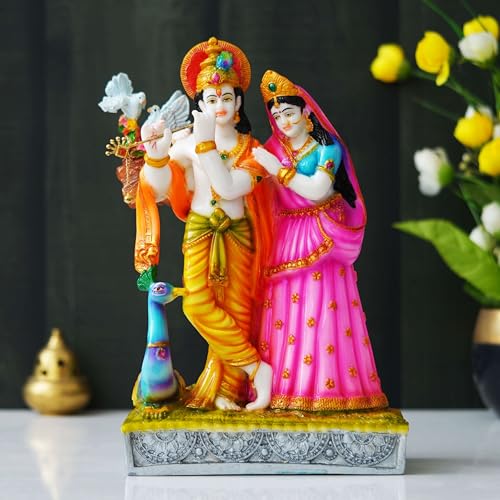 ZAYVIA Colorful Statue of Radha-Krishna with Cow Polyresin Statue(12 inches)