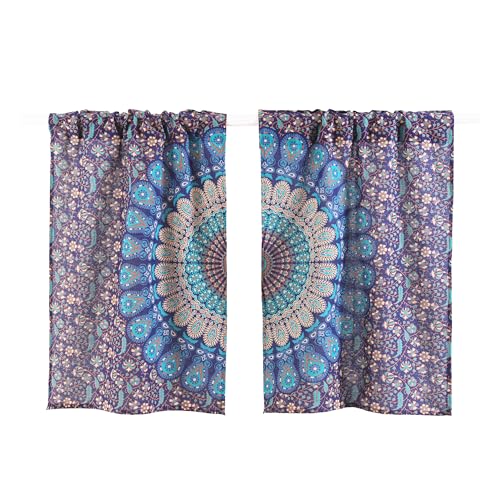 Popular Handicrafts Indian Hippie Bohemian Beautiful Elephant Mandala Curtain Panels Blue Tarquiose - color: Blue Tarquiose, size: 18"W x 32"L (Pack of 2)