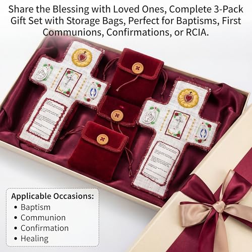 Catholic Pocket Prayer Quilts with Crosses, 3 Pack, 2 x 2 Inch