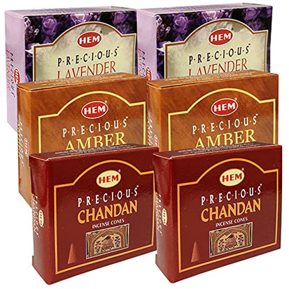 Lavender Amber Chandan Incense Cones & Holder Bundle Variety Pack from Hem Trumiri Insense Insence - color: Lavender & Amber & Chandan