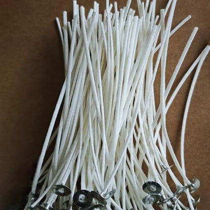 6 inch Pre-Waxed Candle Wicks - 100 Pcs Wicks with 100 Wick Stickers & 1 Gold Tray Holder, Low Smoke Wicks for DIY Candle Making, Soy Wax, Beeswax, Coconut Wax (Gold, 9) - color: Gold, size: 9
