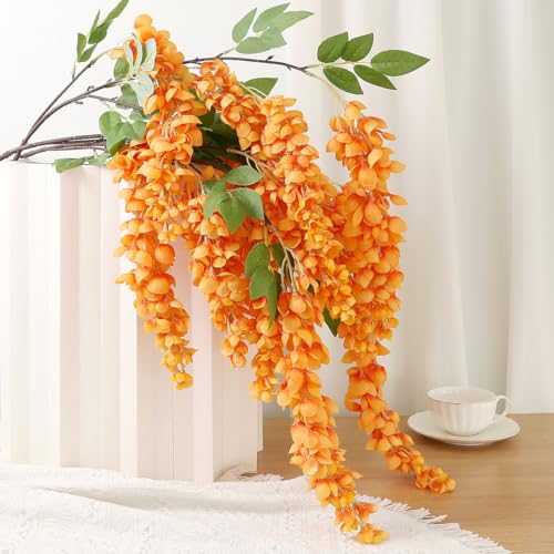 4pcs 47.2in Artificial Fake Wisteria Hanging Flower Garland Silk(orange) - color: Orange