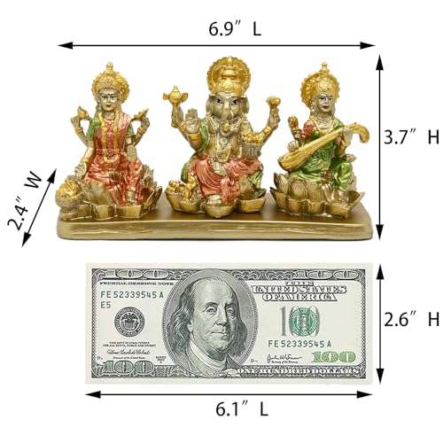 alikiki Hindu Lakshmi Ganesha Saraswati Statue - Laxmi Ganesh Idol for Car Dashboard Decor Home Temple Mandir Pooja Item Indian Puja Item Diwali Gift Meditation Yoga Altar Decoration