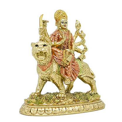 alikiki Hindu Goddess Small Durga Statue - 5.7" H Indian God Durga on Tiger Figurine Hinduism Idol Home Office Temple Puja Sculpture Mandir Murti Diwali Pooja Gifts Meditation Altar Shrine Decor