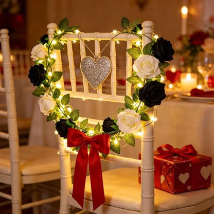 GREENTIME 2Pack 6.5FT Black White Artificial Flower Garland Fake Rose Vines - color: Black White