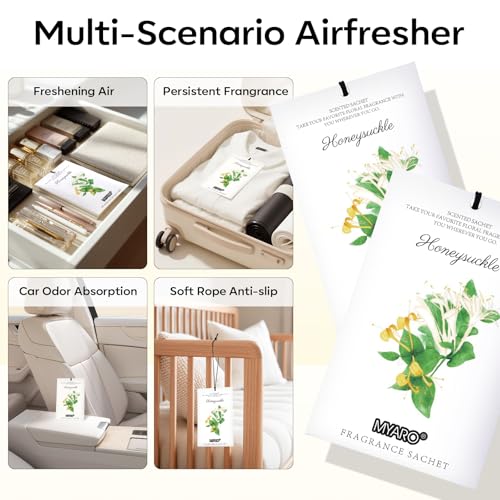 MYARO 12 Pack Honeysuckle Scented Sachets, Closet Deodorizer Car Freshener - color: Honeysuckle, size: 12 Packs