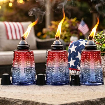 Seraphic Citronella Torches for Outside Patio Table Top, Red/White/Blue - color: Red/White/Blue