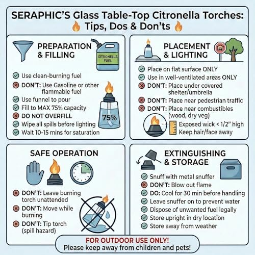 Seraphic Citronella Torches for Outside Patio Table Top, Red/White/Blue - color: Red/White/Blue