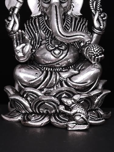 Exotic India Small Superfine Blessing Lord Ganesha Brass Statue | Silver Plated Ganpati Idol Figurine Gift for Home Décor, Office, Table Decorative