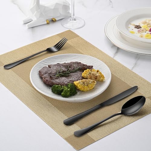 DEHOV 16-Piece 7.3 Inches Black Stainless Steel Dinner Spoons,Durable Soup Spoons,Black Table Spoon,Silverware Spoon - size: 16-Piece(Black)