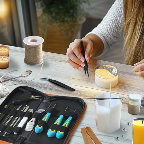 Candle Making Kit for Adults Beginners with Storage Bag, Candle Making Supplies Used for Punching and Inserting Candle Mold Wicks, Candle Making Tools Including Punching Needle with Hook and Large Eye - color: Black, style: 21 PCS