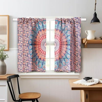 Popular Handicrafts Indian Hippie Bohemian Beautiful Peacock Mandala Curtain Panels Room Divider Blue - color: Blue Multicolor, size: 18"W x 32"L (Pack of 2)