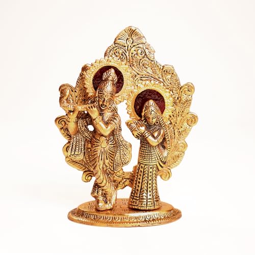 The Fine Living Co. Radha Krishna Idol Statue, Gold Polished Figurine - style: Radha Krishna Idol