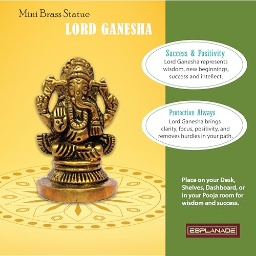 eSplanade Brass Ganesha Idol for Car Dashboard God Idol - 1.2" Inches Ganesha Murti for Desk Decor, Ganapati Statue, Ganapathi Sculpture | Antique Decor Item | Home Decor Gift Showpieces - style: Ganesha