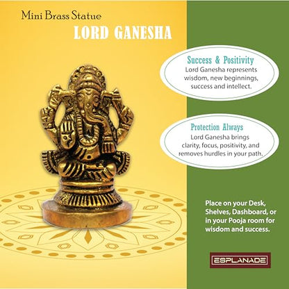 eSplanade Brass Ganesha Idol for Car Dashboard God Idol - 1.2" Inches Ganesha Murti for Desk Decor, Ganapati Statue, Ganapathi Sculpture | Antique Decor Item | Home Decor Gift Showpieces - style: Ganesha