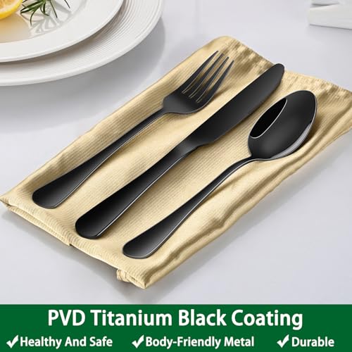 Black Soup Sooon,8 PCs 7.3 Inch Dinner Spoons,PVD Black Stainless Steel Table Spoons,Dishwasher Safe Metal Tablespoon for Home,Party or Restaurant - size: 8-Piece(Black)